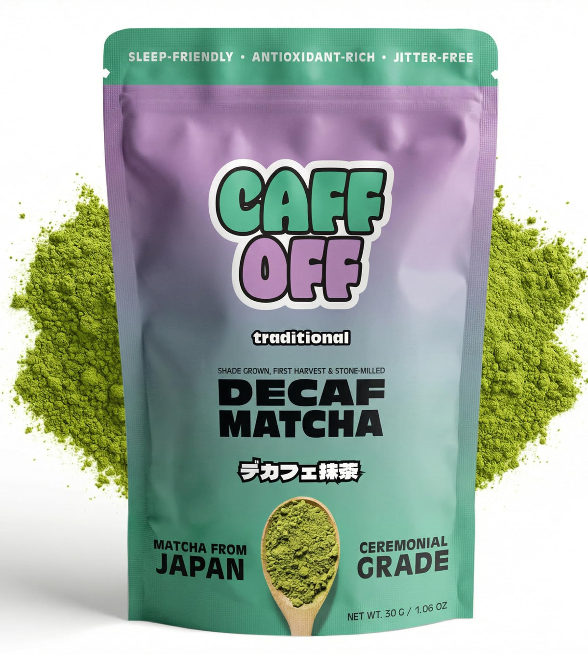Caff Off Decaf Matcha Powder – Ceremonial Grade, Japan-Sourced (1.06 oz)