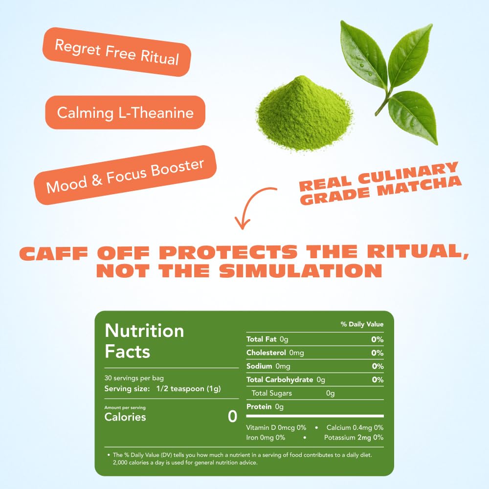 Caff Off Decaf Matcha – Naturally Decaffeinated Japanese Matcha, First Harvest, No Chemicals (1.06 oz / 30 g)