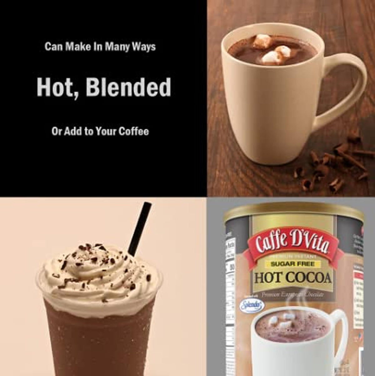Caffe D'Vita Sugar Free Hot Cocoa Mix — Gluten Free, Kosher, Low Fat, Made in USA