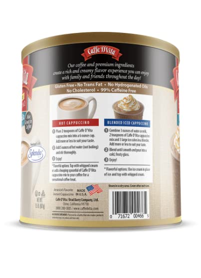 Caffe D'Vita Sugar Free French Vanilla Cappuccino - Instant Coffee Powder Mix, Gluten Free, No Cholesterol, 99% Caffeine Free, 1.5 lb Can