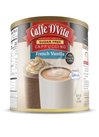 Caffe D'Vita Sugar Free French Vanilla Cappuccino - Instant Coffee Powder Mix, Gluten Free, No Cholesterol, 99% Caffeine Free, 1.5 lb Can