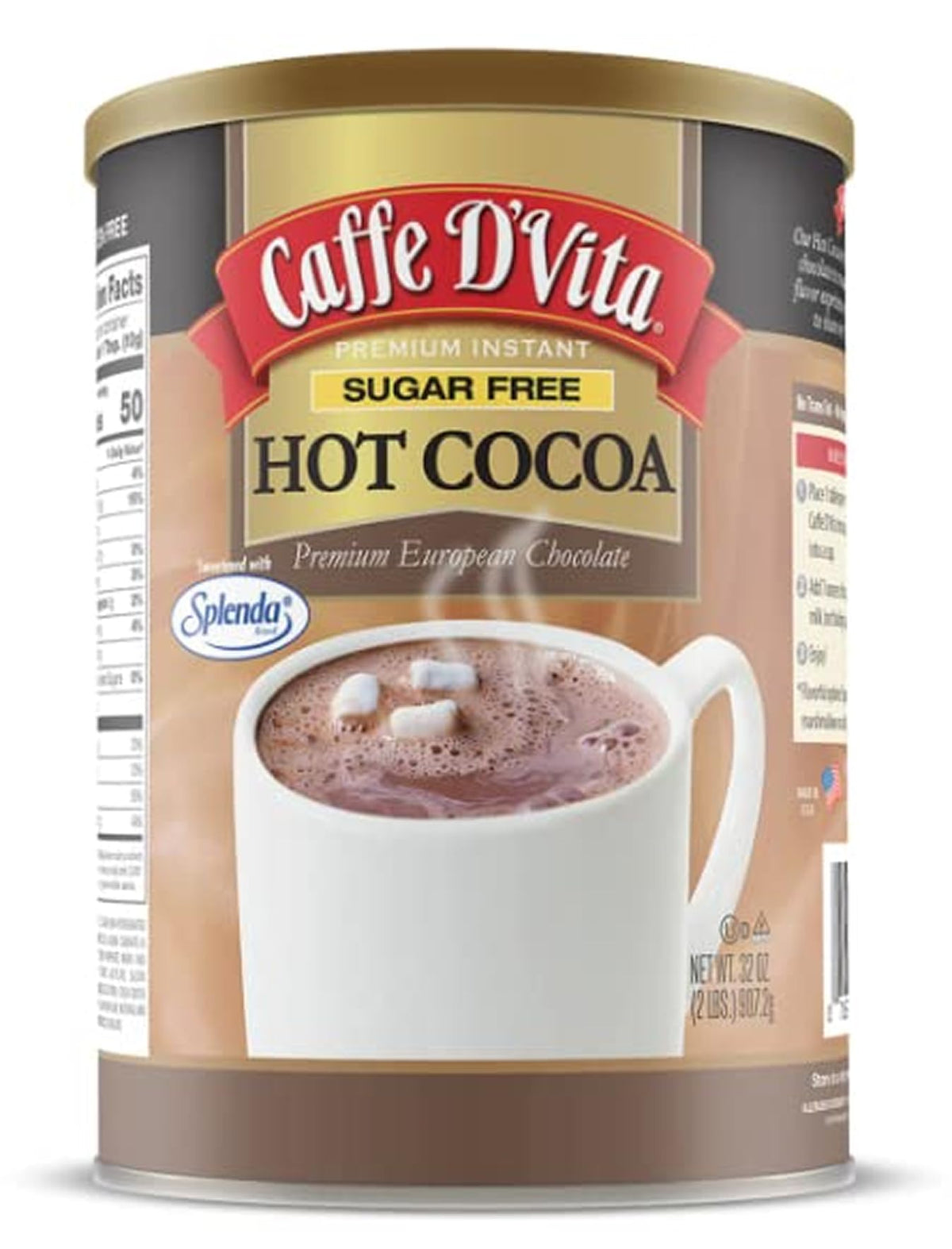 Caffe D'Vita Sugar Free Hot Cocoa Mix — Gluten Free, Kosher, Low Fat, Made in USA