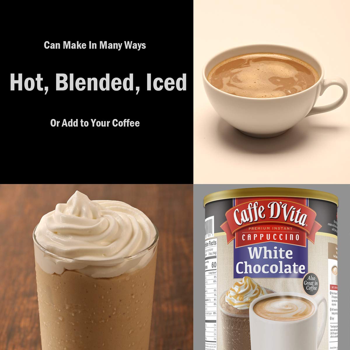 Caffe D'Vita White Chocolate Cappuccino Mix - Instant Gluten Free Cappuccino, 3 lb Can