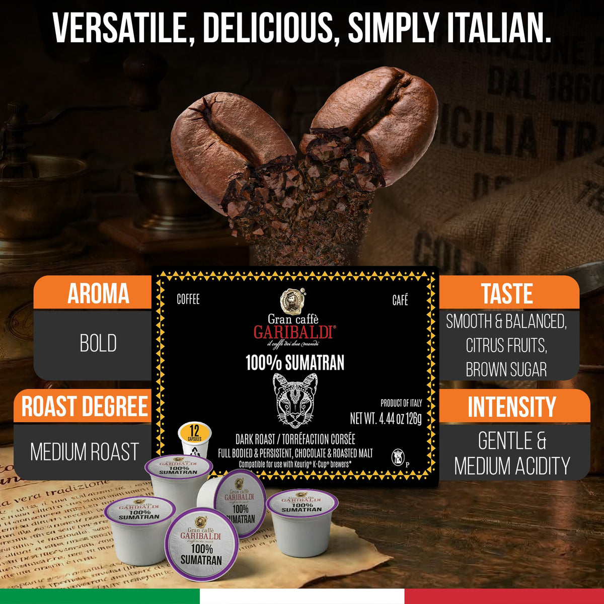 Caffè Garibaldi Sumatra Coffee Pods – 72-Count Keurig Dark Roast