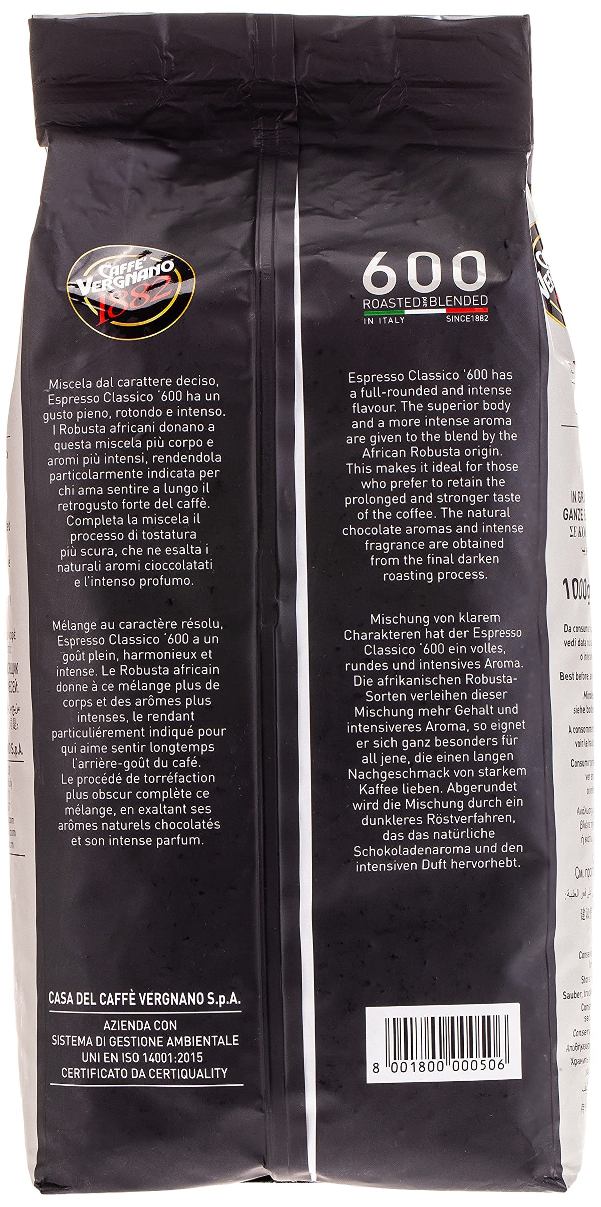 Caffe Vergnano Espresso Classico 600 – Whole Beans, 2.2 lb