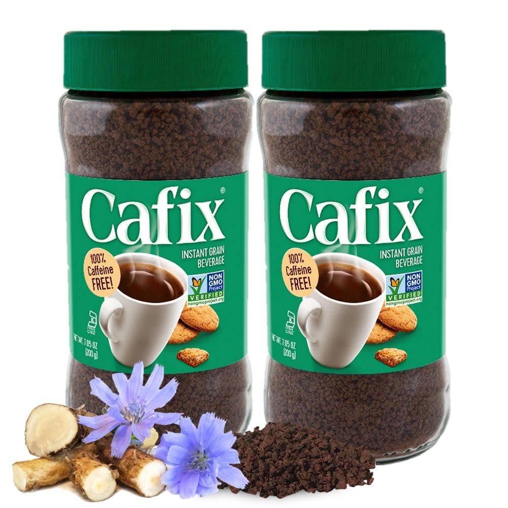 Cafix All Natural Instant Chicory Coffee Alternative – Zero Caffeine, Rich & Bold (7.05oz Jar, Pack of 2)