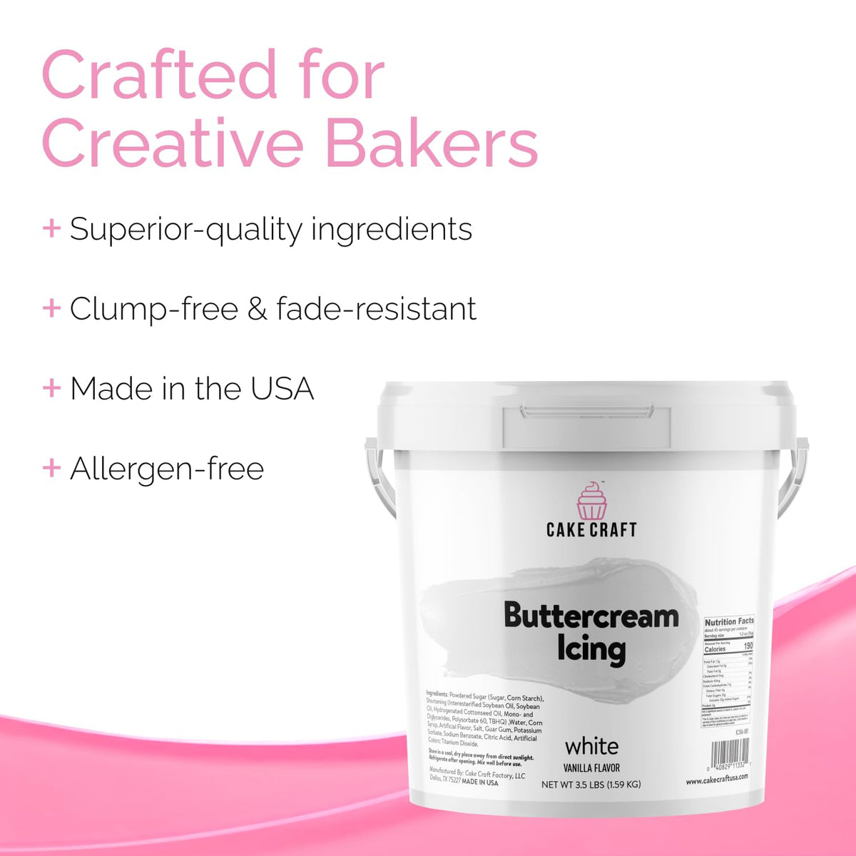 Cake Craft Buttercream Icing – 3.5 lb Tub | Ready-to-Use Vanilla Frosting for Cakes & More