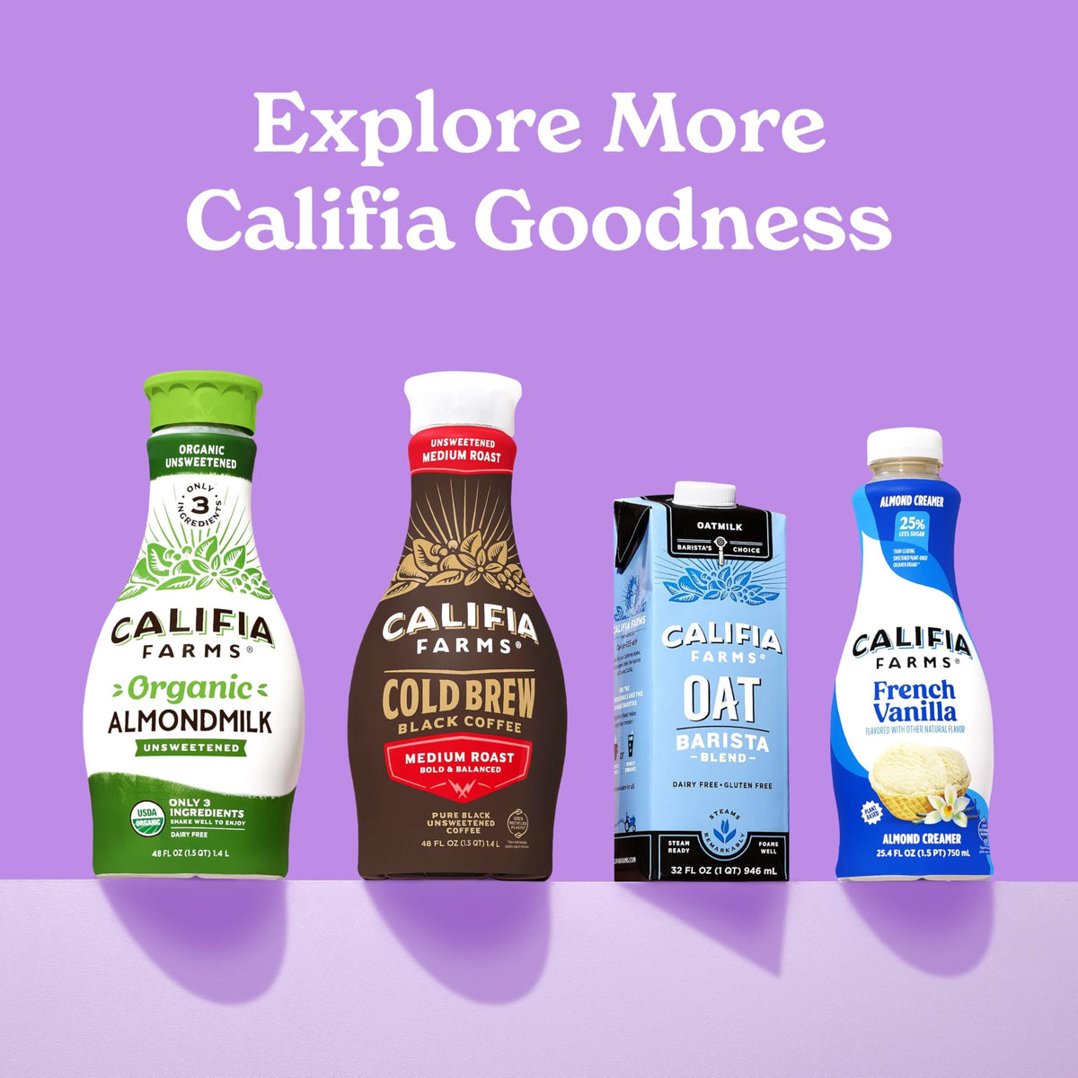 Califia Farms Organic Oat Barista Blend Milk – Dairy Free, No Sugar Added, 32 oz Pack of 6