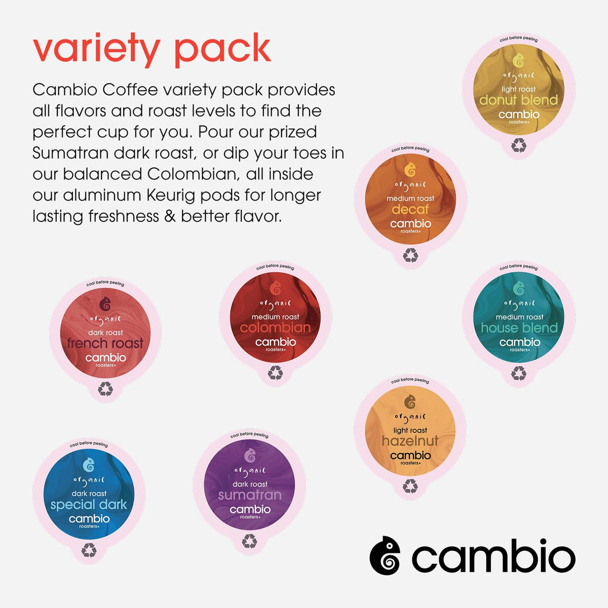 Cambio Roasters Organic Coffee Pods Variety Pack – Keurig Compatible Aluminum Pods, 32 Count