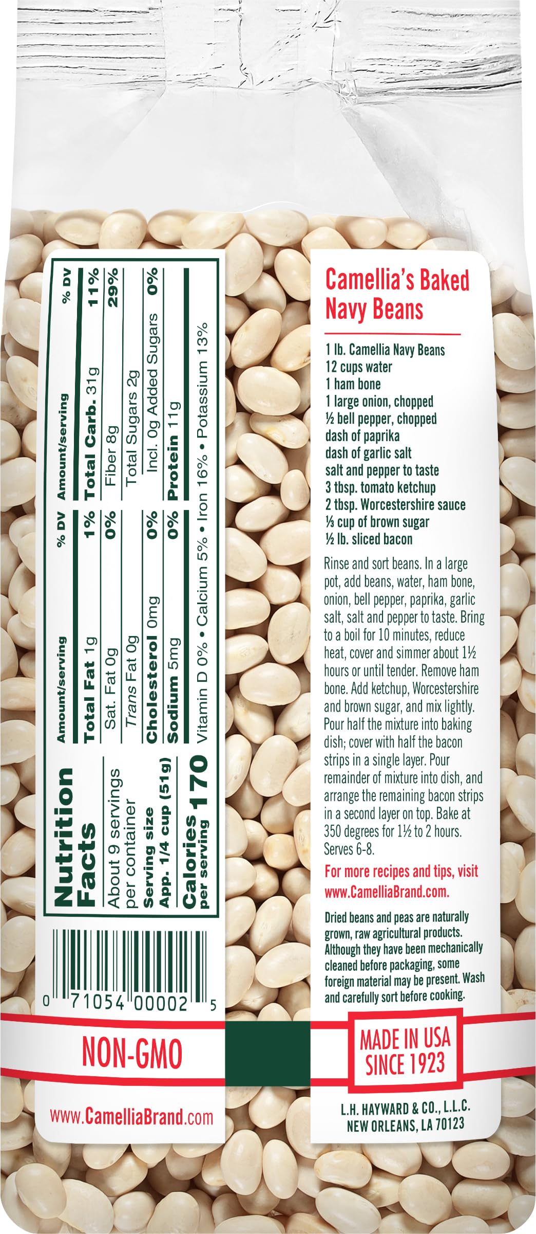 Camellia Brand Dried Navy Beans Six-Pack – Premium White Beans, Non-GMO & Gluten-Free
