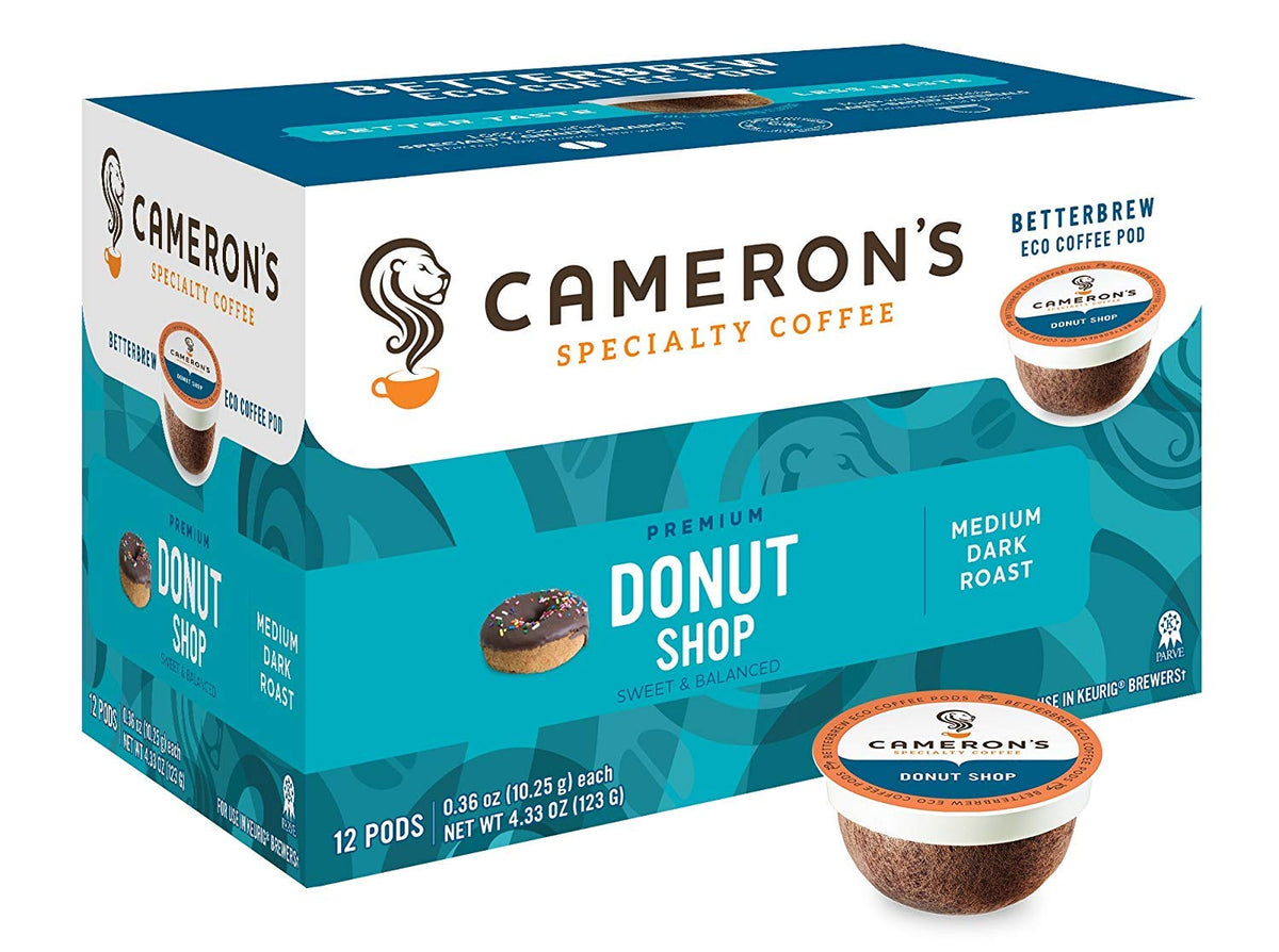 Cameron's Coffee Donut Shop Blend Pods – 12 Count, Pack of 6, 4.33 oz