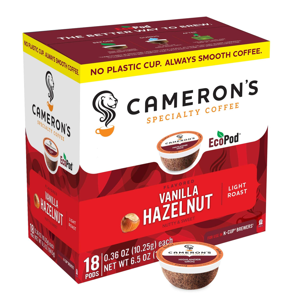 Cameron's Coffee Vanilla Hazelnut Single-Serve Pods – 18 Count (Keurig Compatible)