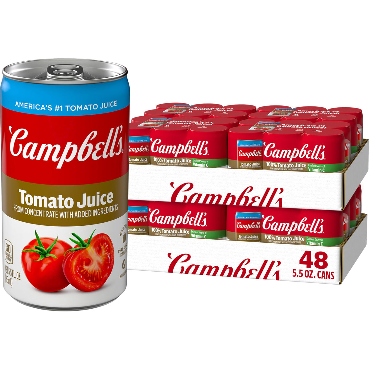 Campbell's 100% Tomato Juice – 5.5 fl oz Can (48 Pack) | Gluten-Free & Non-GMO