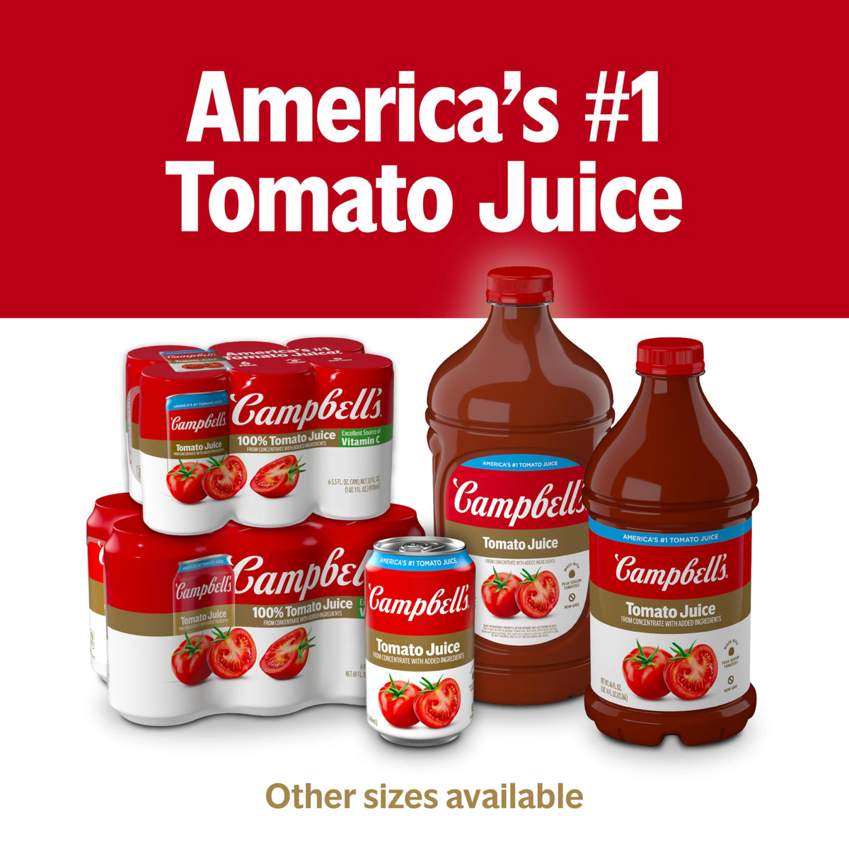 Campbell's 100% Tomato Juice – 5.5 fl oz Can (48 Pack) | Gluten-Free & Non-GMO