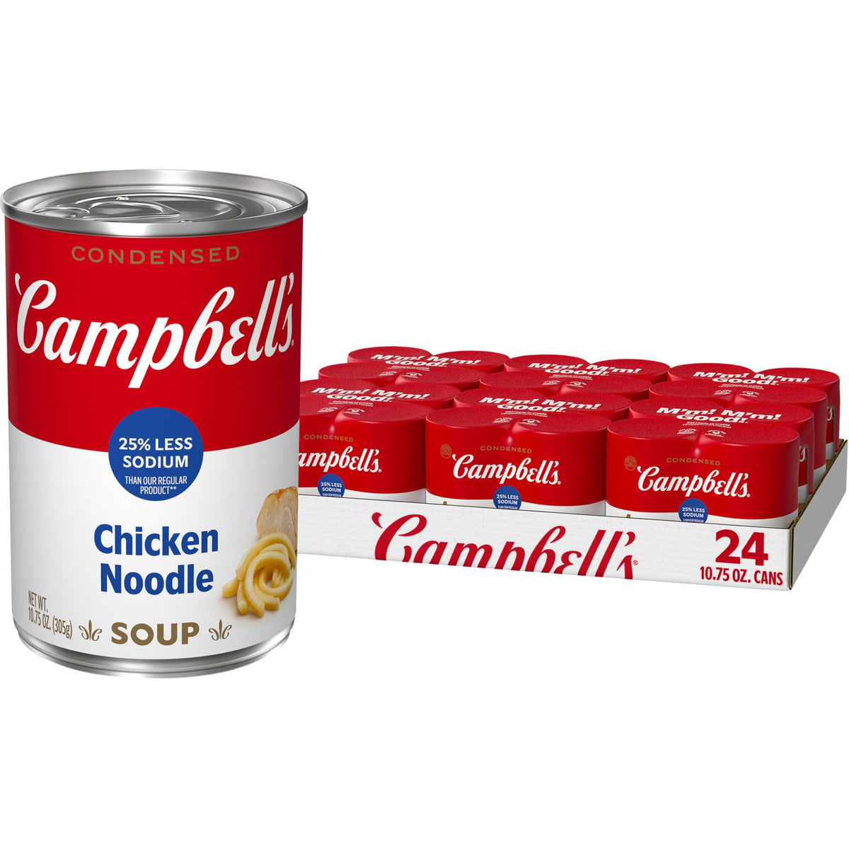 Campbell’s Condensed 25% Less Sodium Chicken Noodle Soup, 10.75 oz Can – 24 Pack