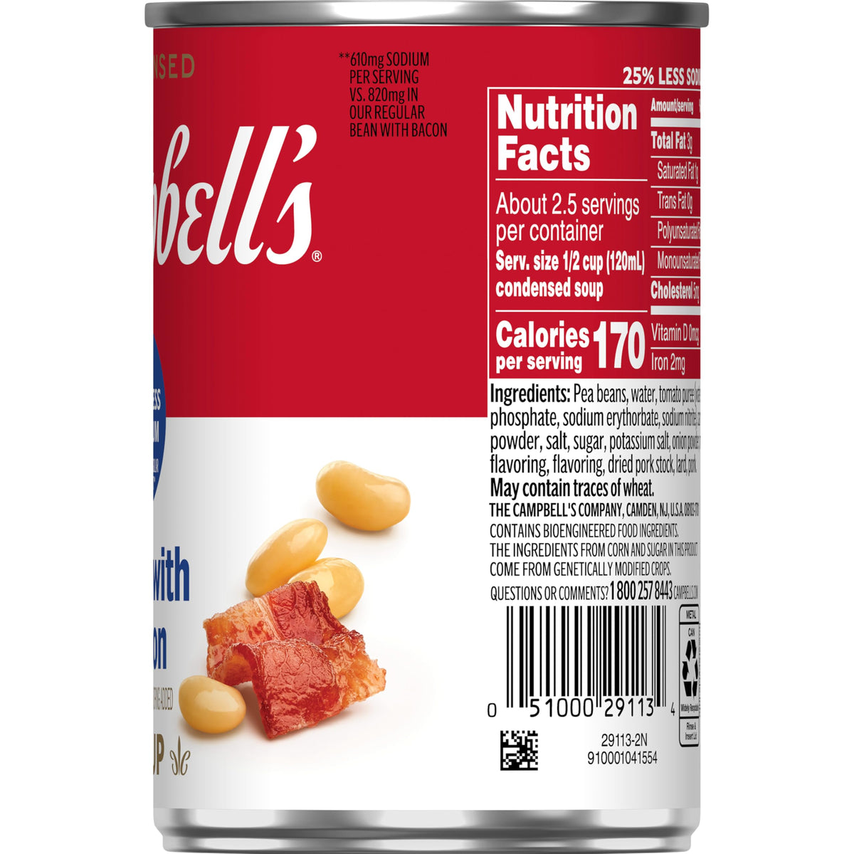 Campbell's Bean With Bacon Soup — 25% Less Sodium, 11.25 oz Can (12 Pack)