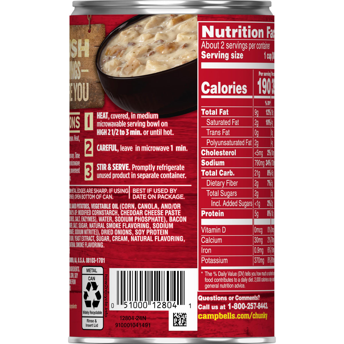 Campbell's Chunky Baked Potato with Cheddar & Bacon Bits Soup – 18.8 oz Can (Case of 12)
