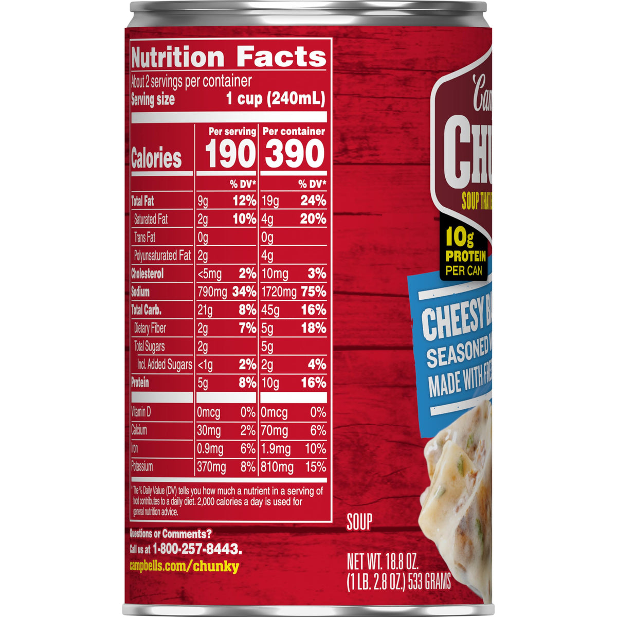 Campbell's Chunky Baked Potato with Cheddar & Bacon Bits Soup – 18.8 oz Can (Case of 12)