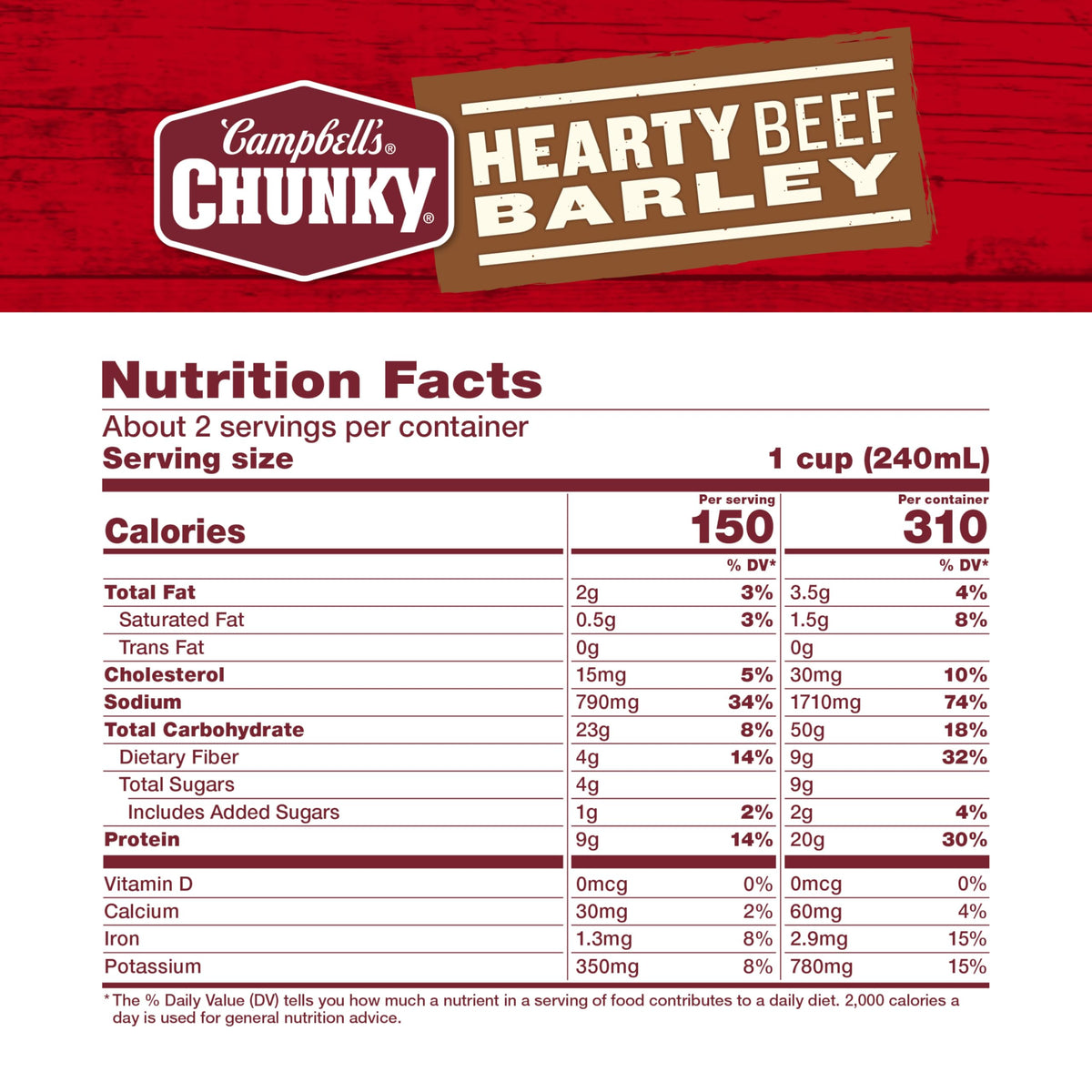 Campbell’s Chunky Hearty Beef and Barley Soup – 18.8 oz Can (Case of 12)