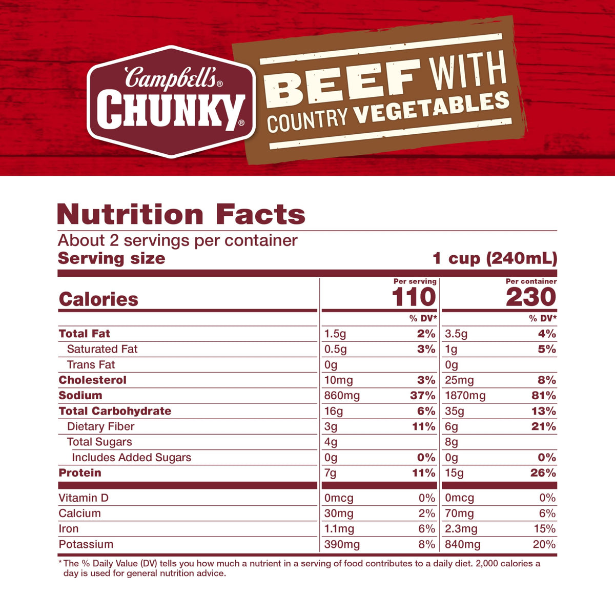 Campbell’s Chunky Beef Soup with Country Vegetables – 18.8 oz Can, 12-Count Pack | Hearty Protein