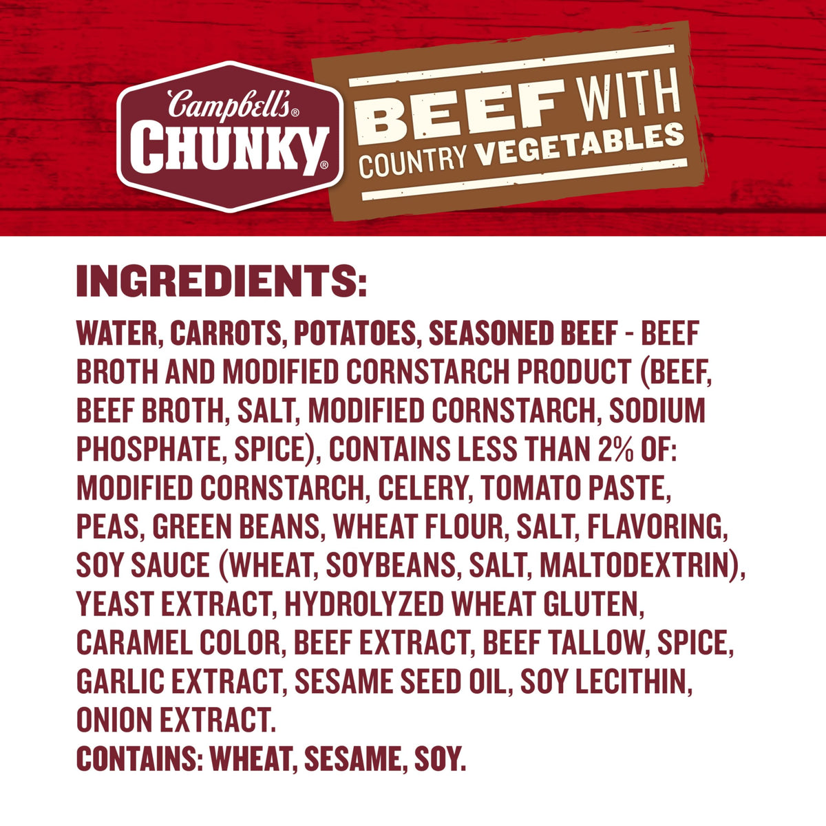 Campbell’s Chunky Beef Soup with Country Vegetables – 18.8 oz Can, 12-Count Pack | Hearty Protein