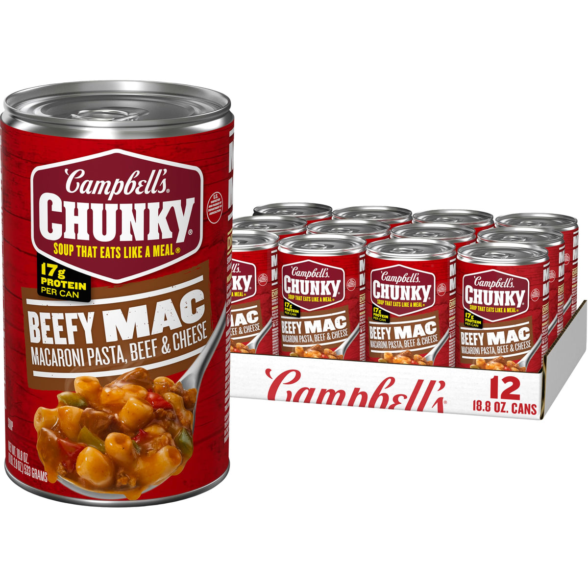 Campbell’s Chunky Beefy Mac Soup – 18.8 oz Can (12 Pack) | Hearty, Protein-Packed Comfort