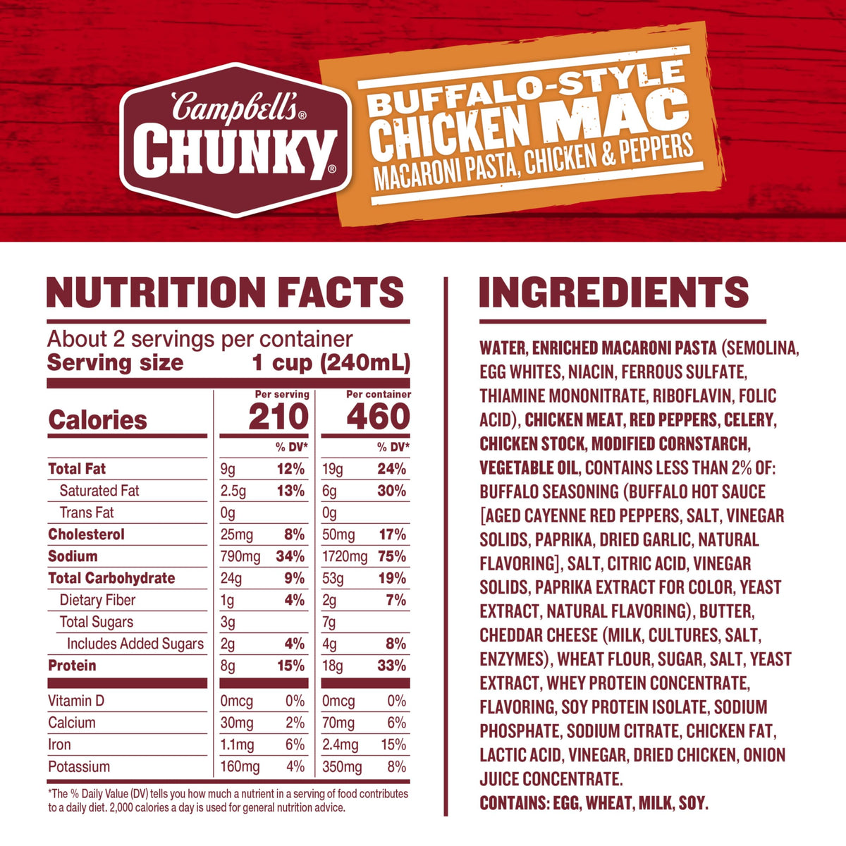Campbell’s Chunky Buffalo-Style Chicken Mac Soup – 12 Can Pack, 18g Protein per Can