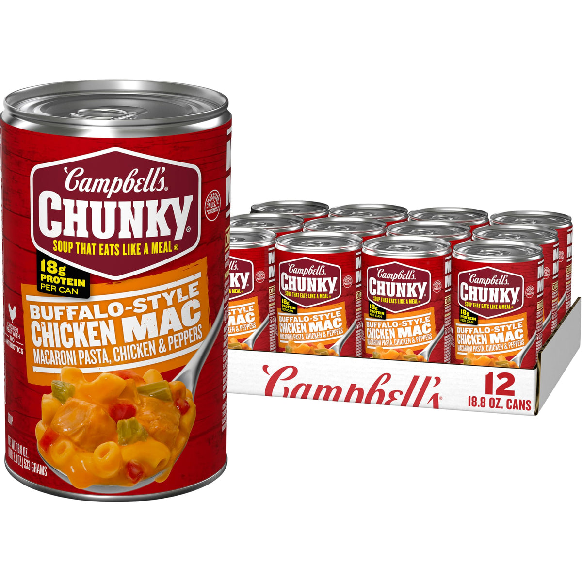 Campbell’s Chunky Buffalo-Style Chicken Mac Soup – 12 Can Pack, 18g Protein per Can