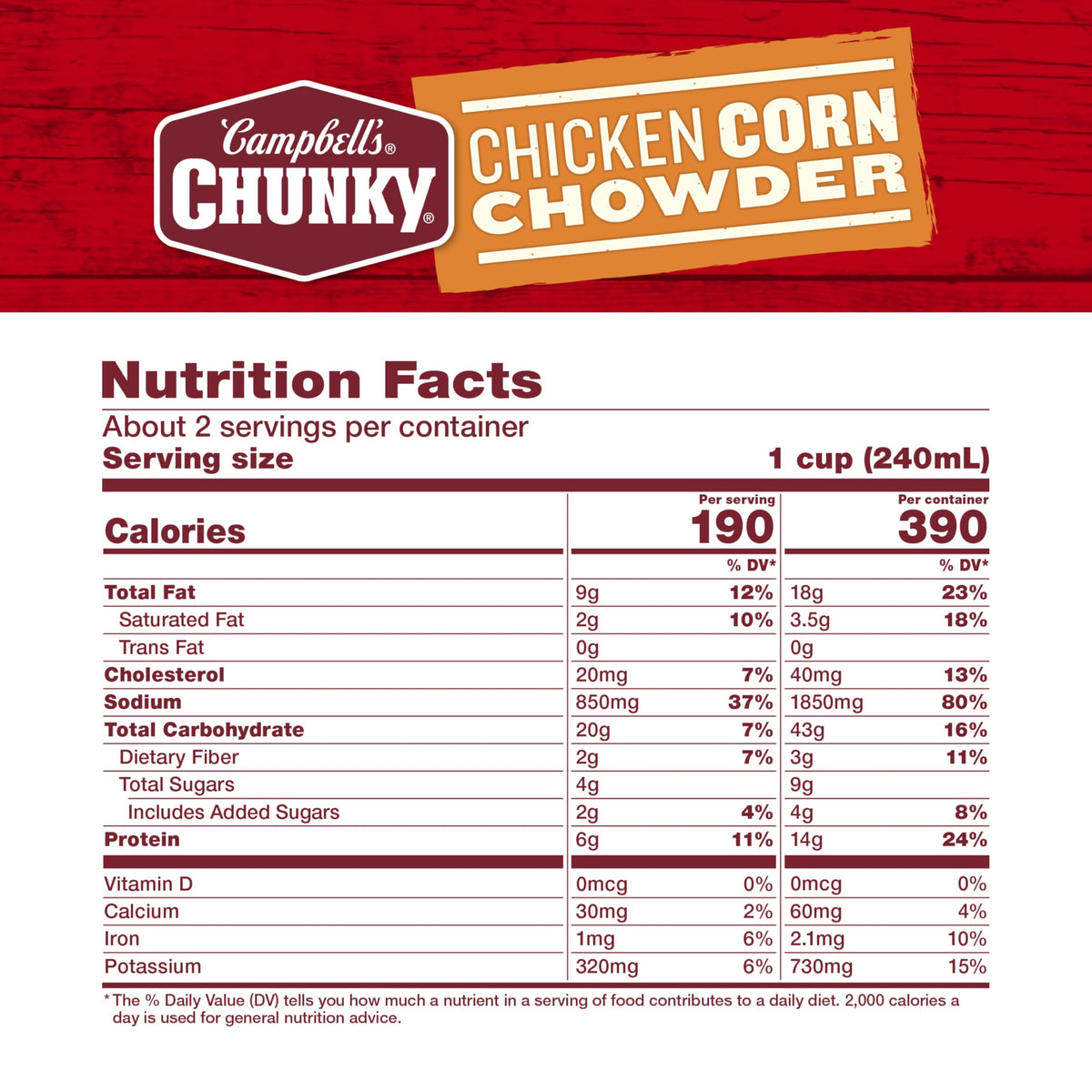 Campbell's Chunky Chicken Corn Chowder Soup – 18.8 oz Can (Case of 12)