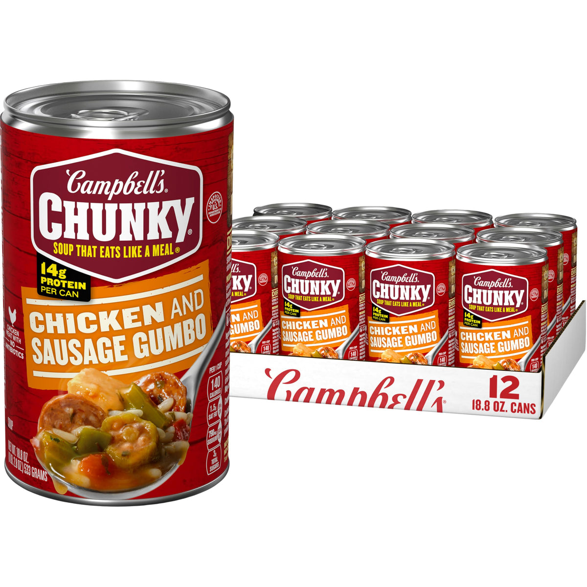 Campbell's Chunky Chicken and Sausage Gumbo — 18.8 oz Can (Case of 12) | Hearty, Ready-to-Eat Soup