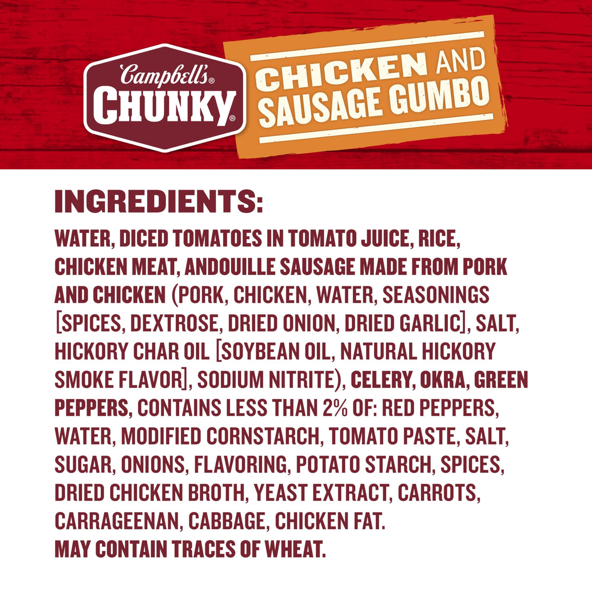 Campbell's Chunky Chicken and Sausage Gumbo — 18.8 oz Can (Case of 12) | Hearty, Ready-to-Eat Soup