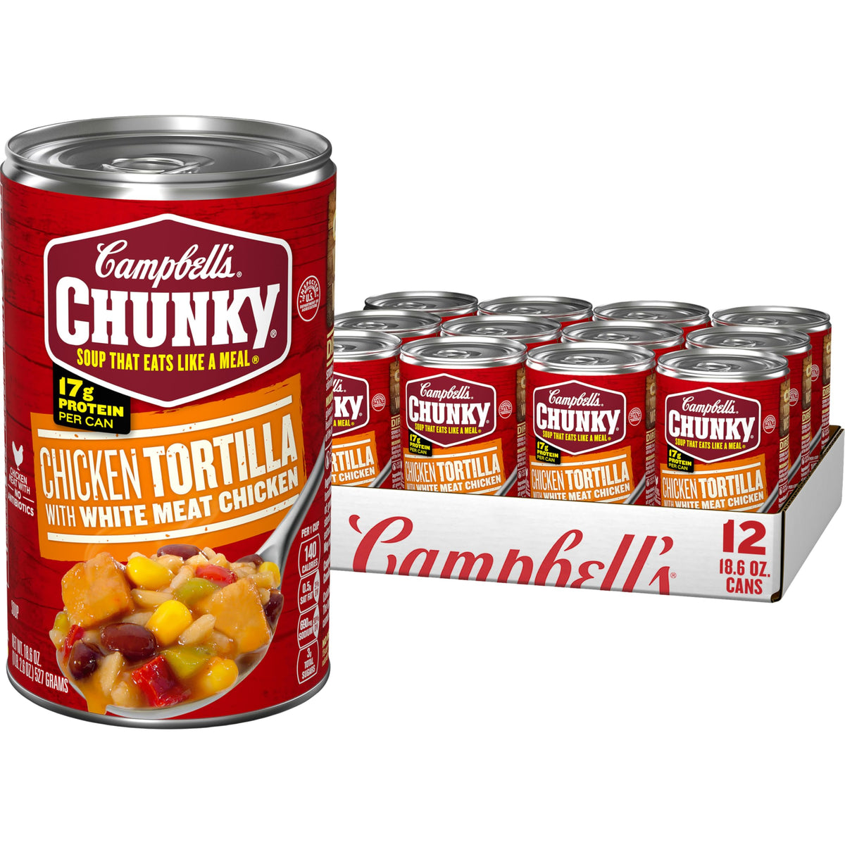 Campbell's Chunky Chicken Tortilla Soup with Grilled White Meat Chicken — 18.6 oz Can (Case of 12)