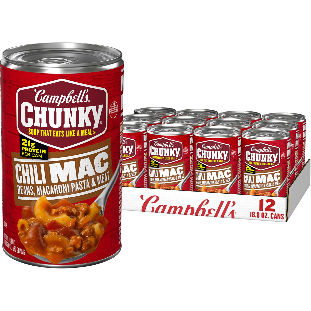 Campbell’s Chunky Chili Mac Soup 18.8 oz Can – 12 Pack | Hearty, Protein-Packed Comfort