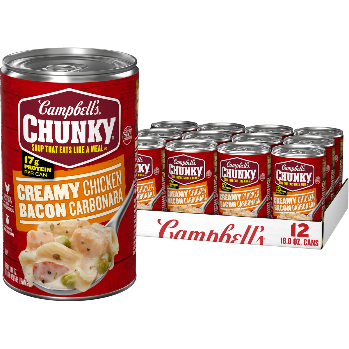 Campbell's Chunky Creamy Chicken Bacon Carbonara Soup, 18.8 oz Can (12 Pack) – Hearty & Protein-Packed