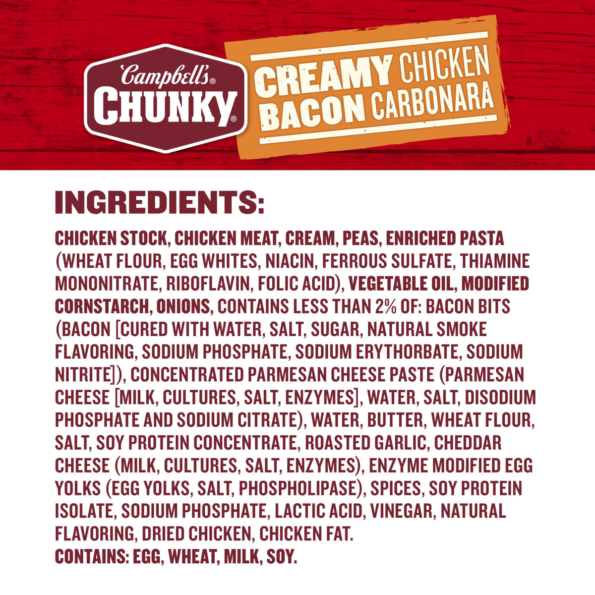 Campbell's Chunky Creamy Chicken Bacon Carbonara Soup, 18.8 oz Can (12 Pack) – Hearty & Protein-Packed