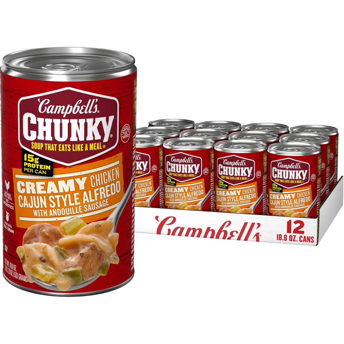 Campbell's Chunky Creamy Chicken Cajun Style Alfredo with Andouille Sausage Soup – 18.8 oz Can (12 Pack)