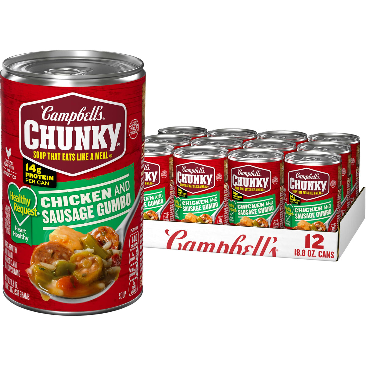 Campbell's Chunky Healthy Request Chicken & Sausage Gumbo – 18.8 oz Can (Case of 12) with 14g Protein