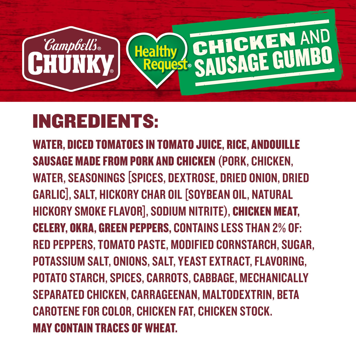 Campbell's Chunky Healthy Request Chicken & Sausage Gumbo – 18.8 oz Can (Case of 12) with 14g Protein