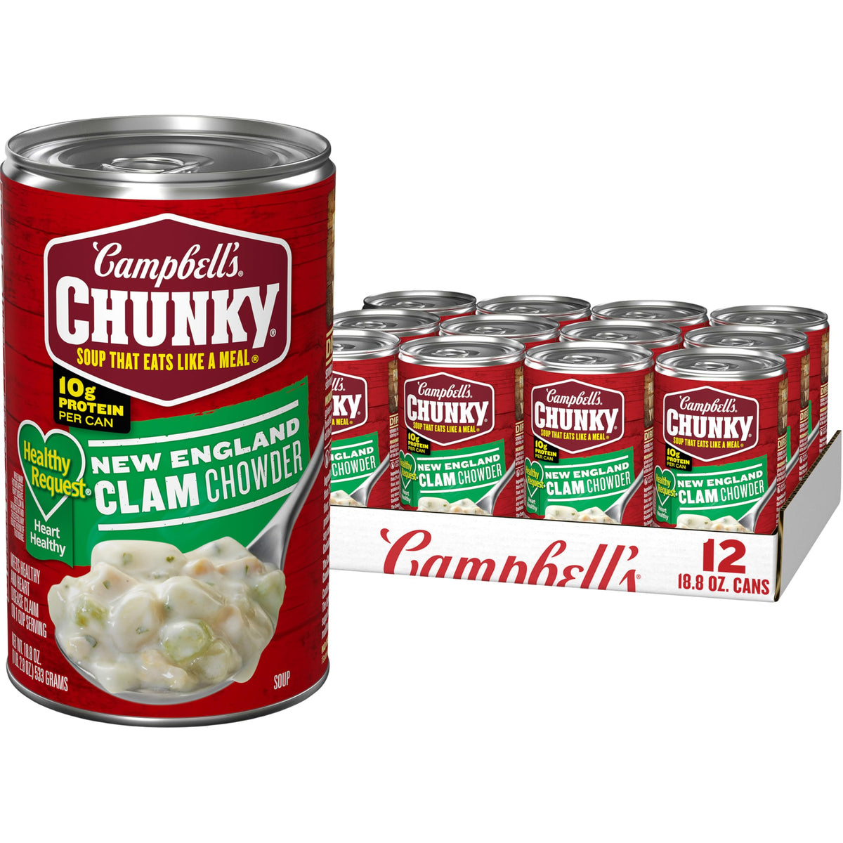 Campbell's Chunky Healthy Request New England Clam Chowder – 18.8 oz Can (Case of 12)