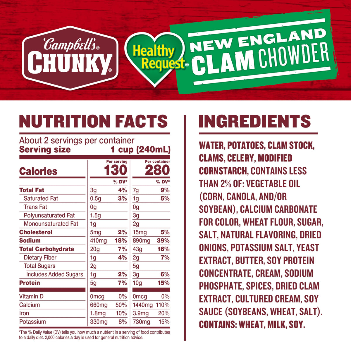Campbell's Chunky Healthy Request New England Clam Chowder – 18.8 oz Can (Case of 12)