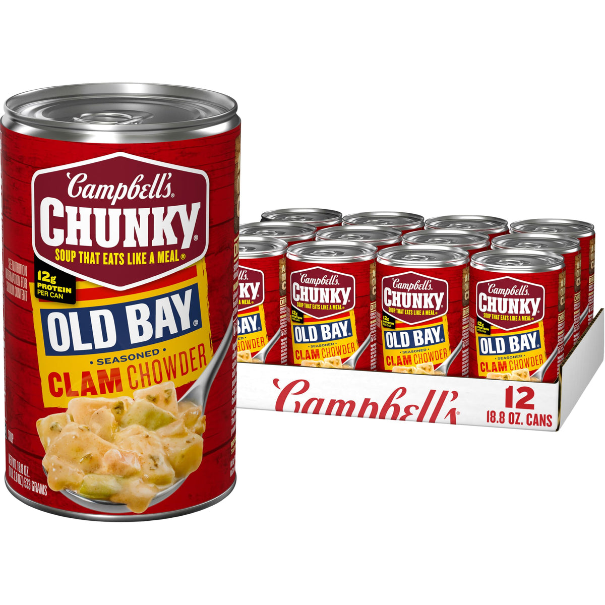 Campbell's Chunky OLD BAY Seasoned Clam Chowder – 18.8 oz Can (Case of 12)