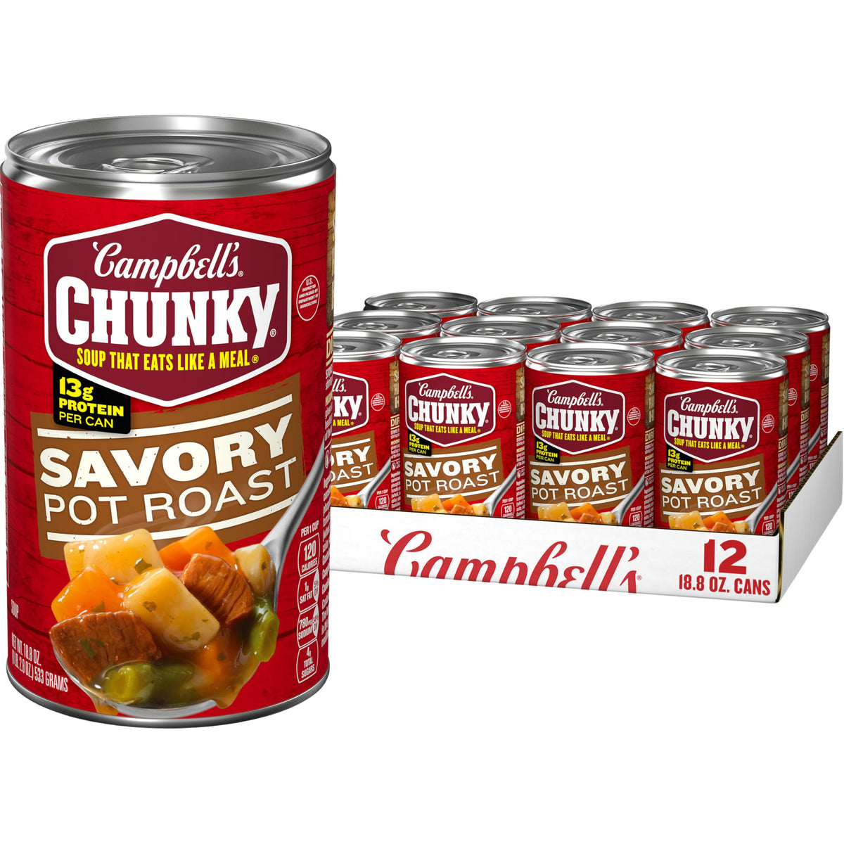 Campbell’s Chunky Savory Pot Roast Soup – 18.8 oz Can (Pack of 12) | 13g Protein
