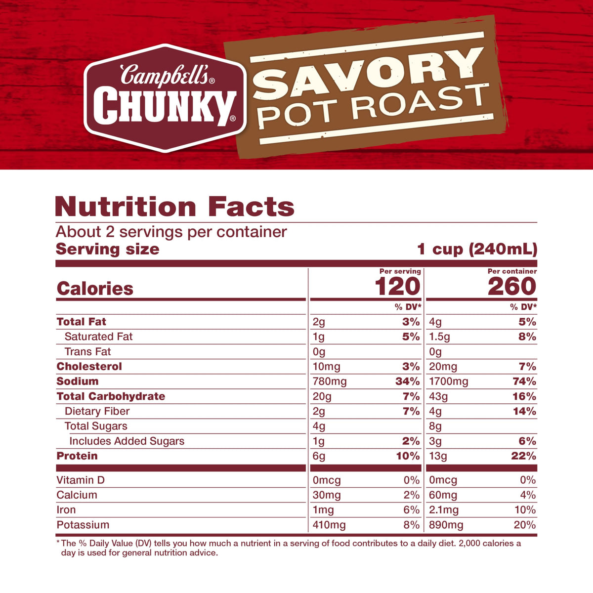Campbell’s Chunky Savory Pot Roast Soup – 18.8 oz Can (Pack of 12) | 13g Protein