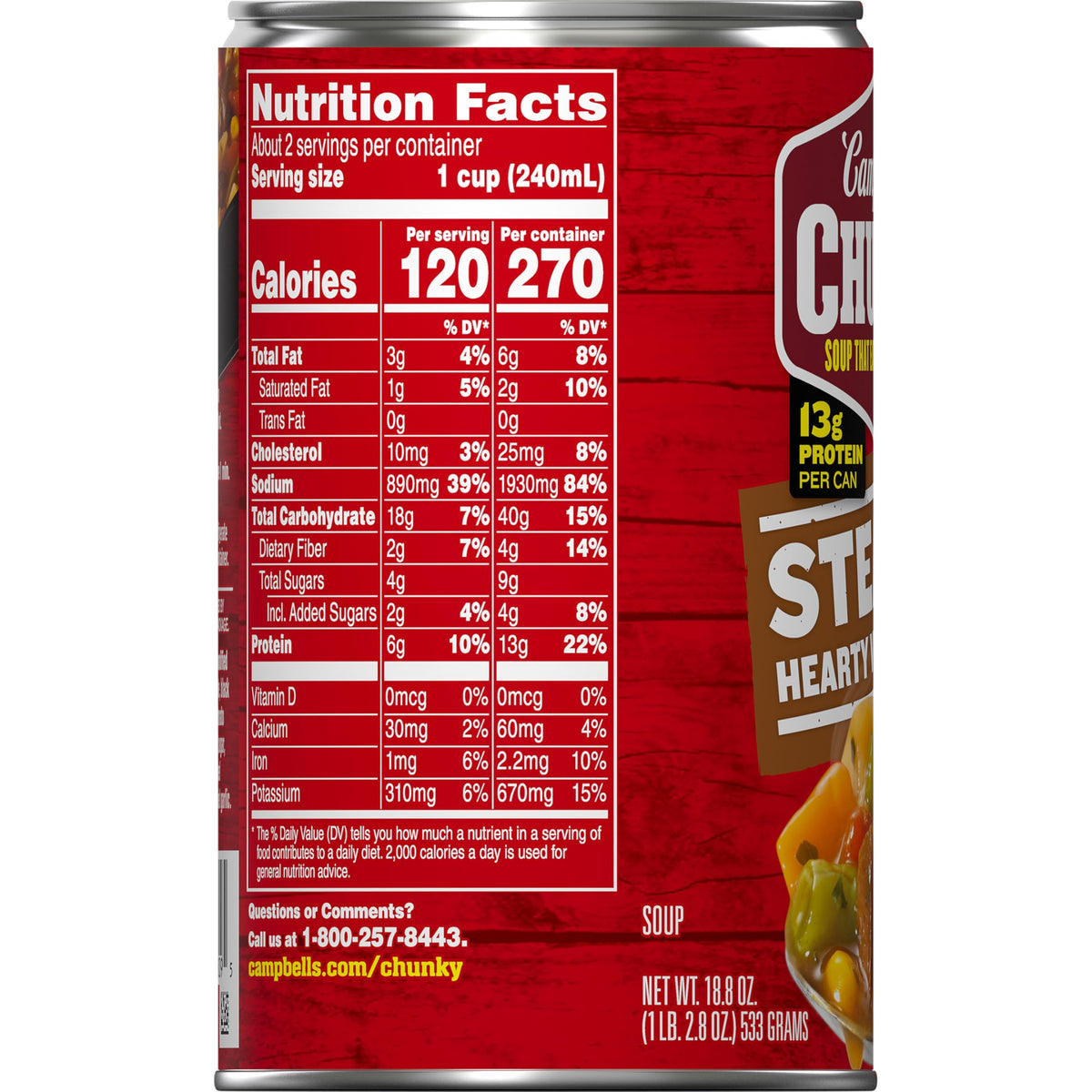 Campbell's Chunky Soup: Steak With Hearty Vegetables, 18.8 oz Can (Case of 12)