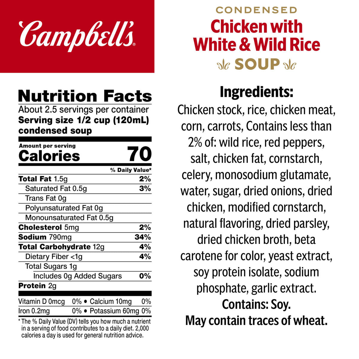 Campbell's Condensed Chicken & Rice Soup with White & Wild Rice – 12 Pack, 10.5 oz Cans