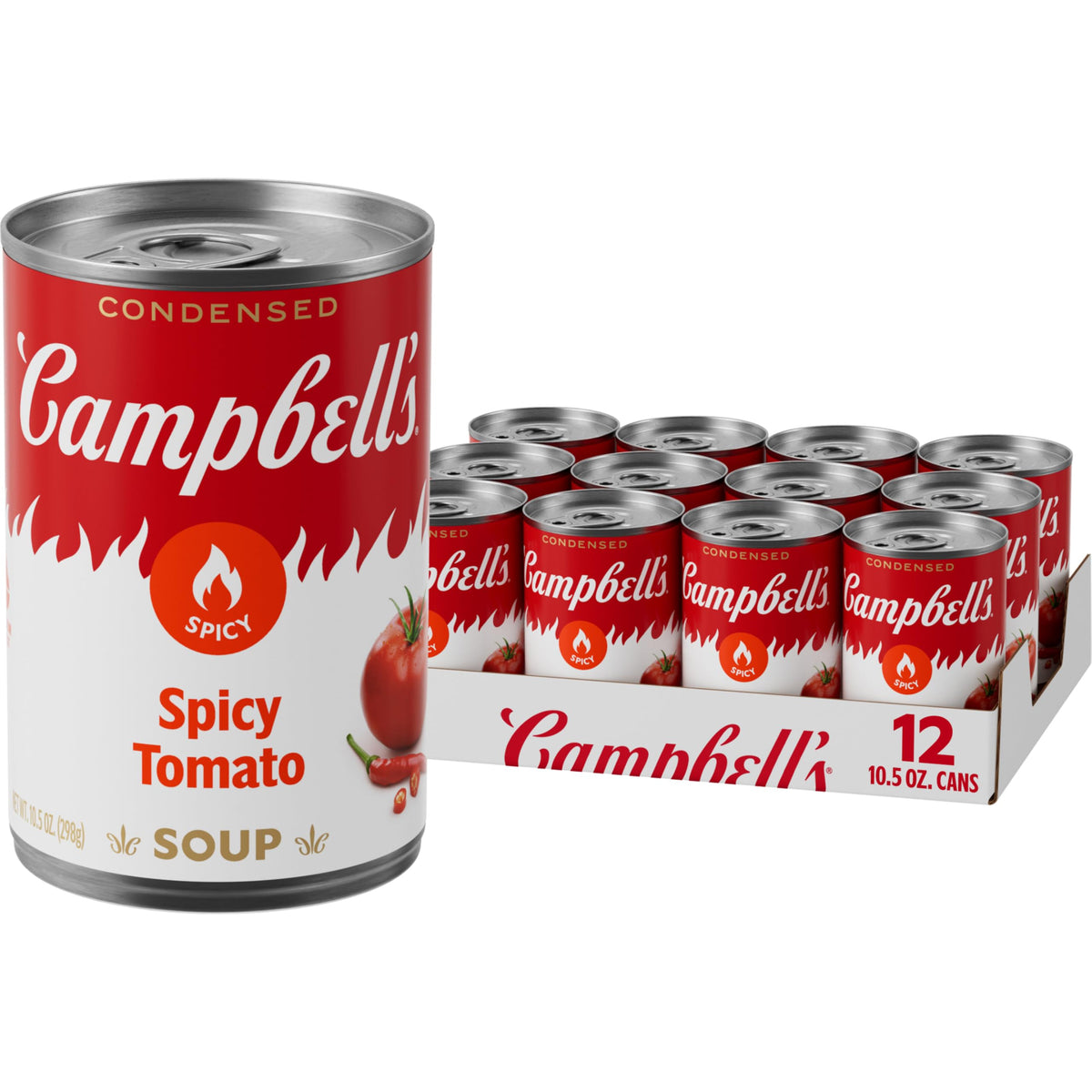 Campbell's Condensed Spicy Tomato Soup - 12-Can Case, Vegan, Microwave-Ready