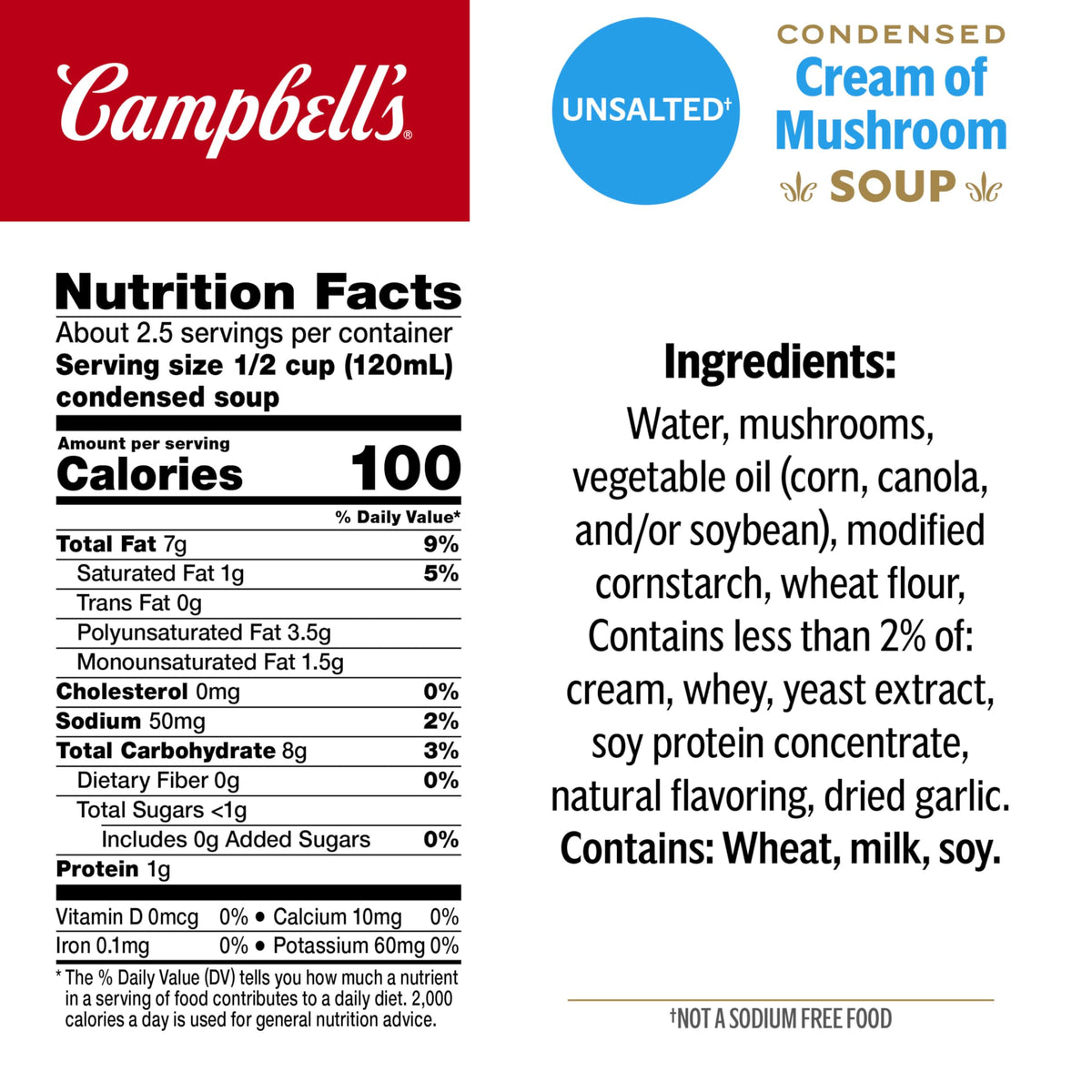 Campbell's Condensed Unsalted Cream of Mushroom Soup – 12 Pack, 10.5 oz Cans