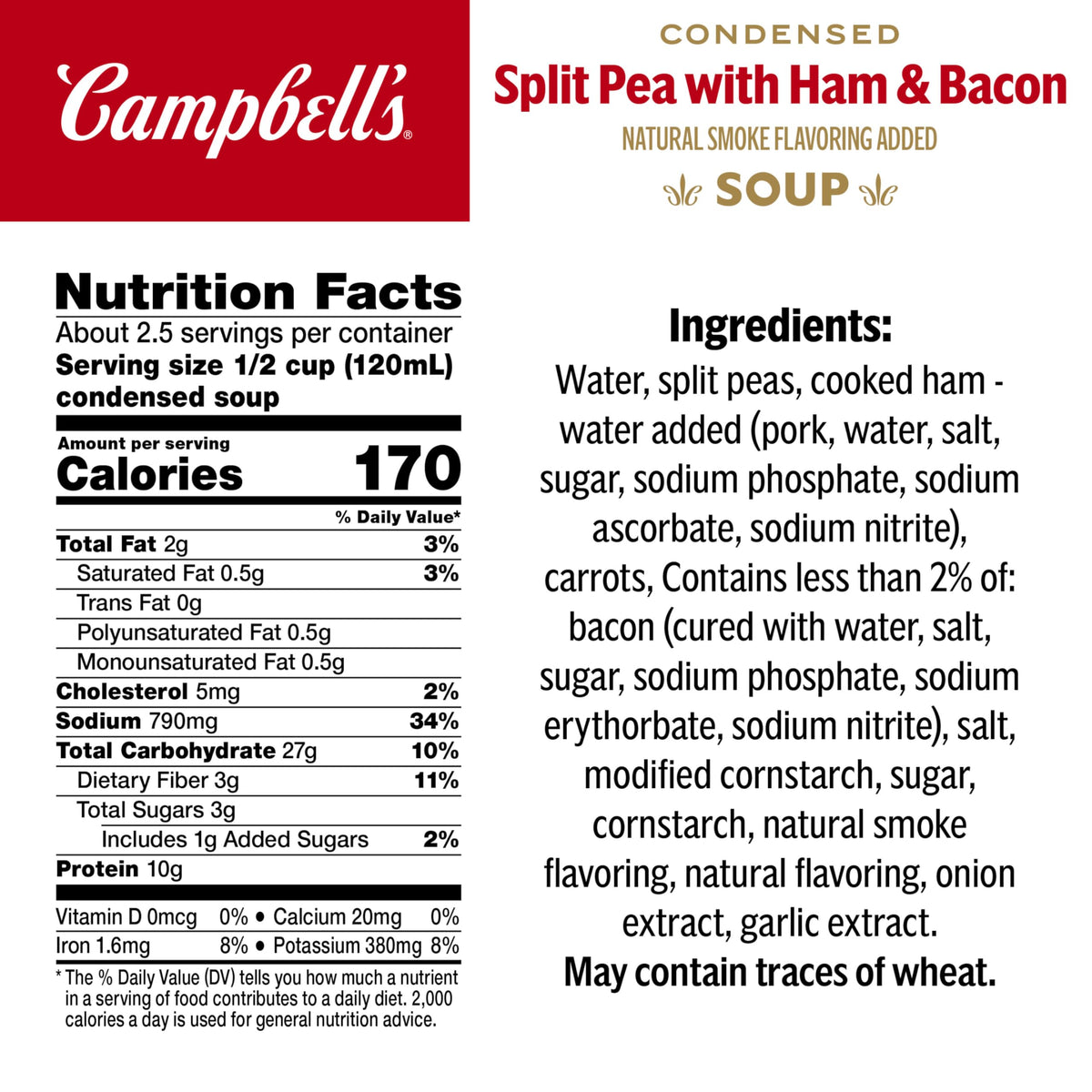 Campbell's Condensed Split Pea with Ham Soup — 11.5 oz (Pack of 12) | Hearty Ready-to-Heat Comfort