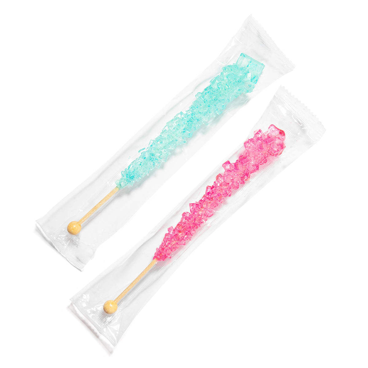 Candy Envy Rock Candy Sticks – Light Blue & Light Pink, 24 Individually Wrapped, Cotton Candy & Cherry Flavors