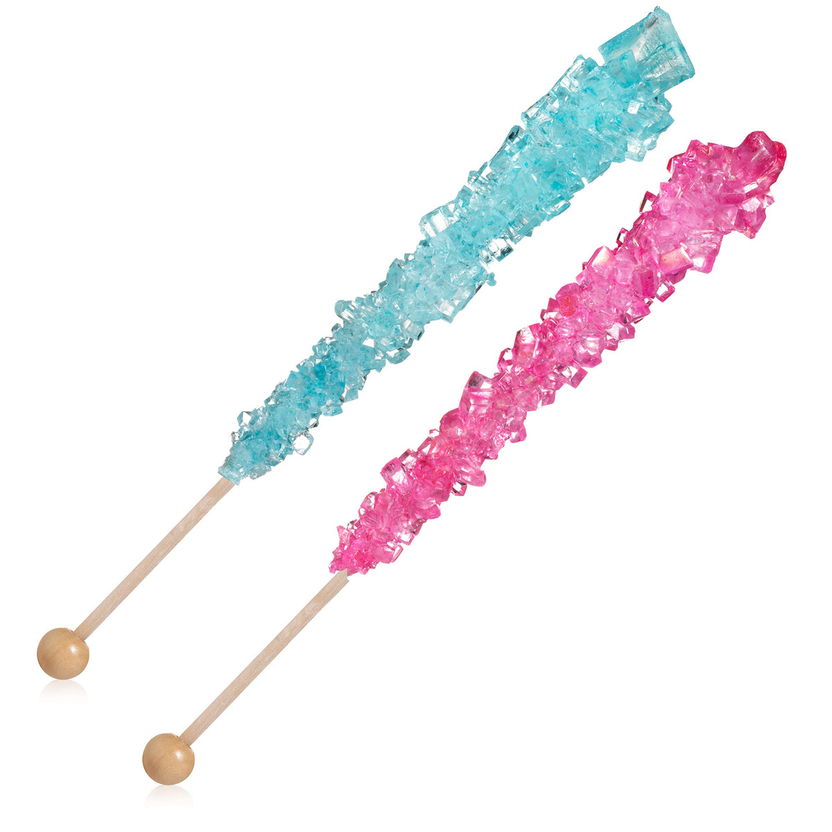 Candy Envy Rock Candy Sticks – Light Blue & Light Pink, 24 Individually Wrapped, Cotton Candy & Cherry Flavors